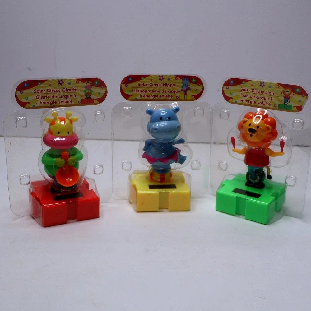 Lot of 3 Solar Circus Dancing Animals Giraffe Hippo Lion Dashboard Toys New‎ IOP